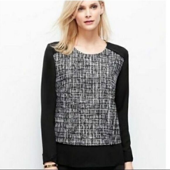 𝅺nwot Ann Taylor mixed media tweed top sz medium - Picture 1 of 10